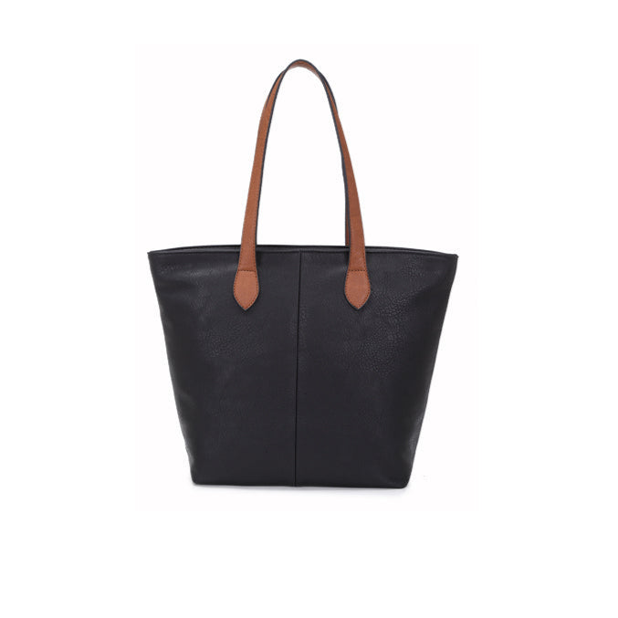 Rosalie Faux Leather Black Tote Bag - Sugarplum Boutique