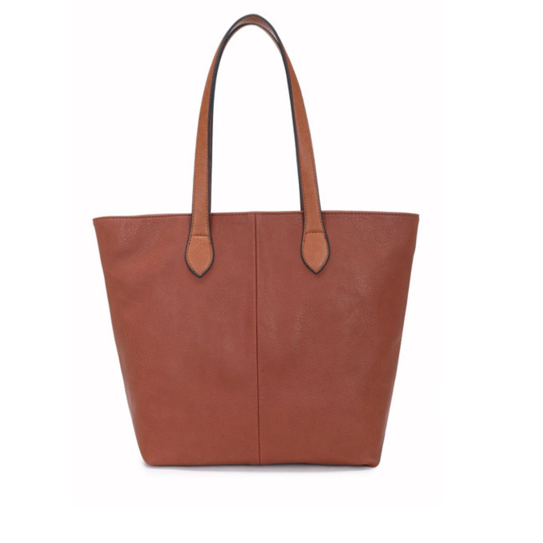 Rosalie Faux Leather Brown Tote Bag - Sugarplum Boutique