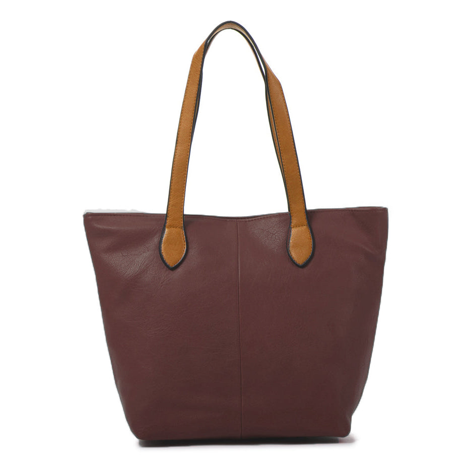 Rosalie Faux Leather Chocolate Brown Tote Bag - Sugarplum Boutique