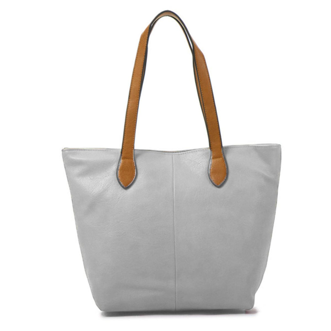 Rosalie Faux Leather Light Grey Tote Bag - Sugarplum Boutique
