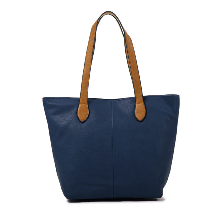 Rosalie Faux Leather Navy Blue Tote Bag - Sugarplum Boutique