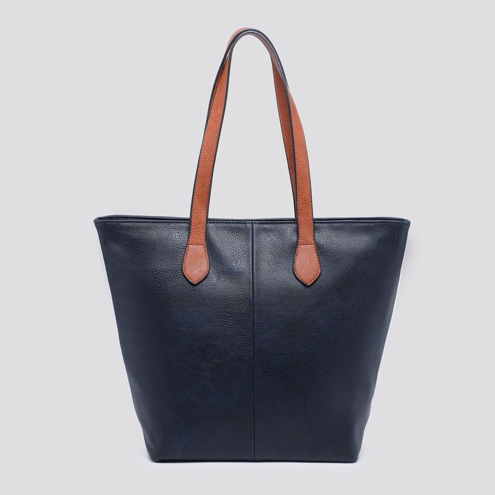 Rosalie Tote Bag Faux Leather Navy Blue - Sugarplum Boutique