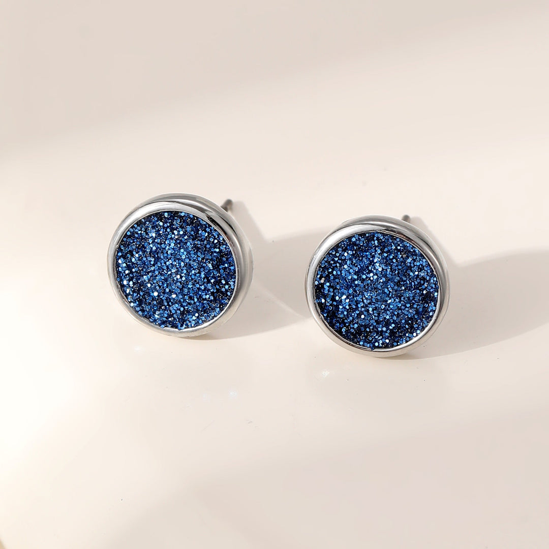 Royal Blue Crystal Powder Sparkle Stud Earrings Silver - Sugarplum Boutique