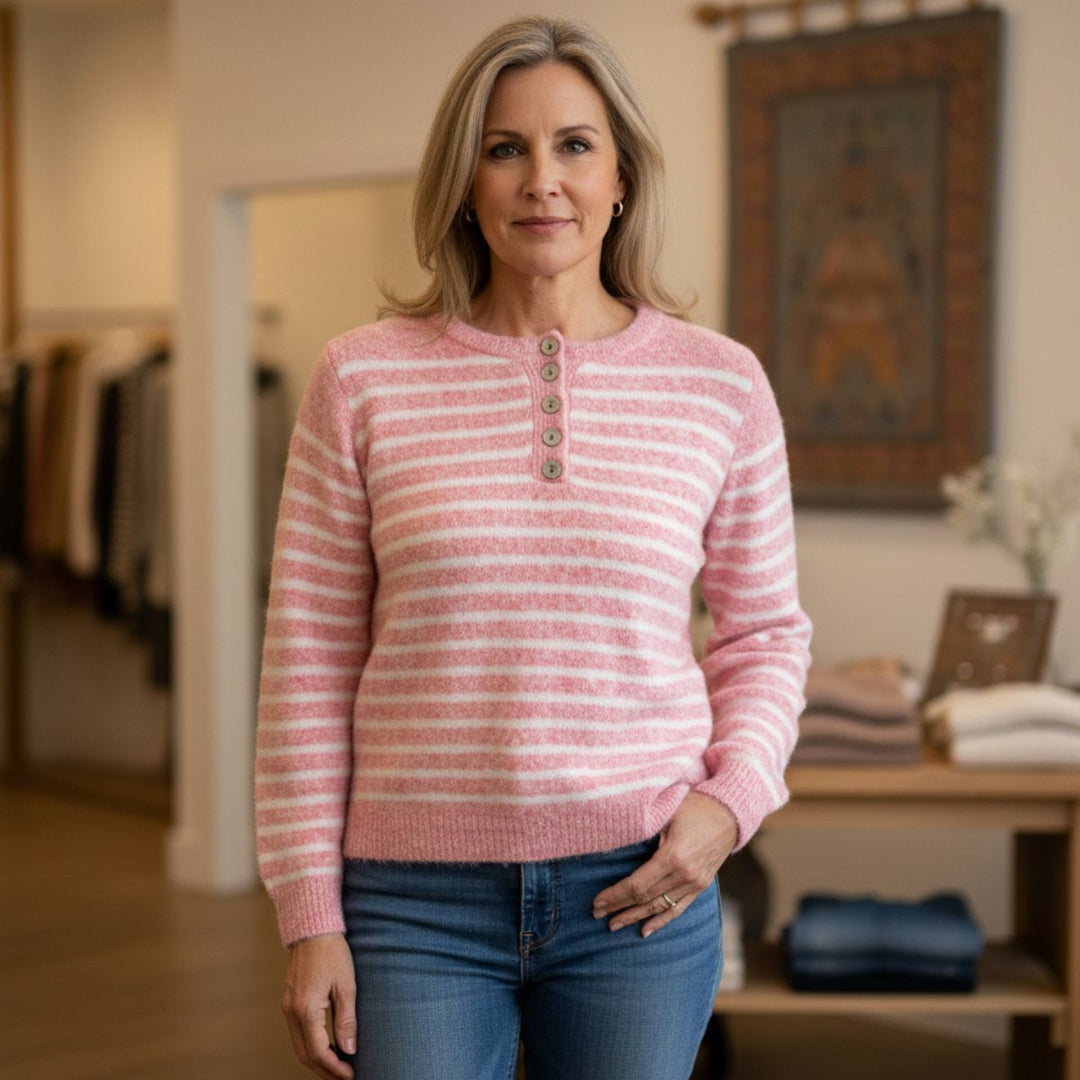 Sadie Striped Vintage Pink Alpaca Wool Mix Cosy Jumper - Sugarplum Boutique