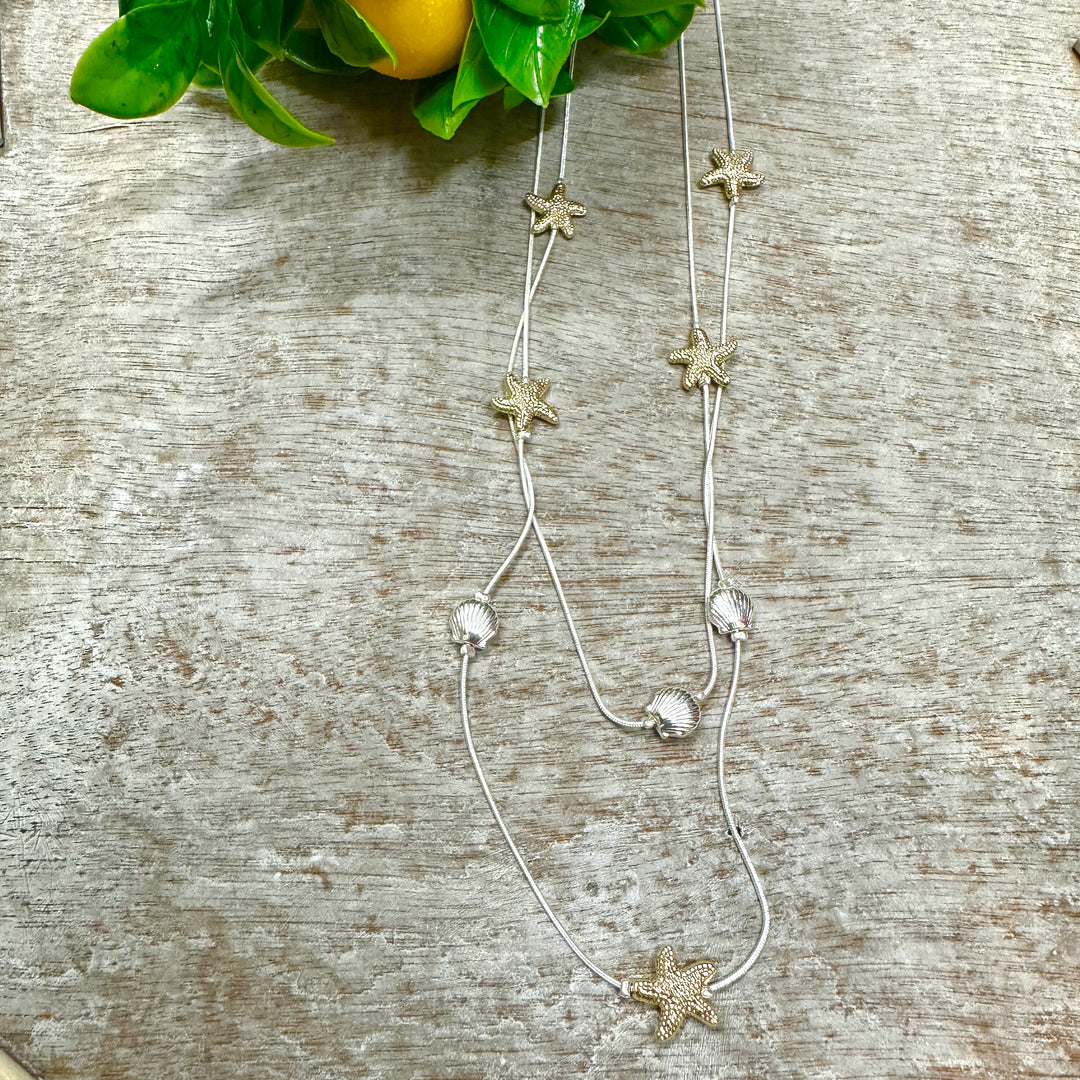 Sal Starfish Seashell Long Necklace Gold Starfish - Sugarplum Boutique
