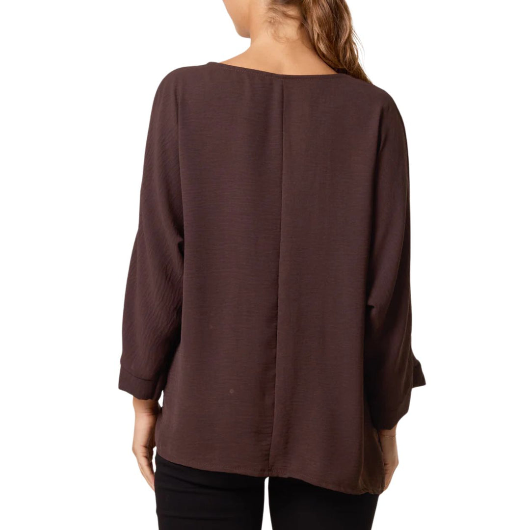Sally Chocolate Brown Side Gathered Top - Sugarplum Boutique
