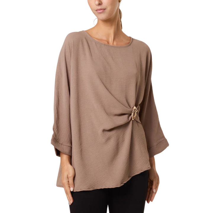 Sally Mocha Brown Side Gathered Top - Sugarplum Boutique