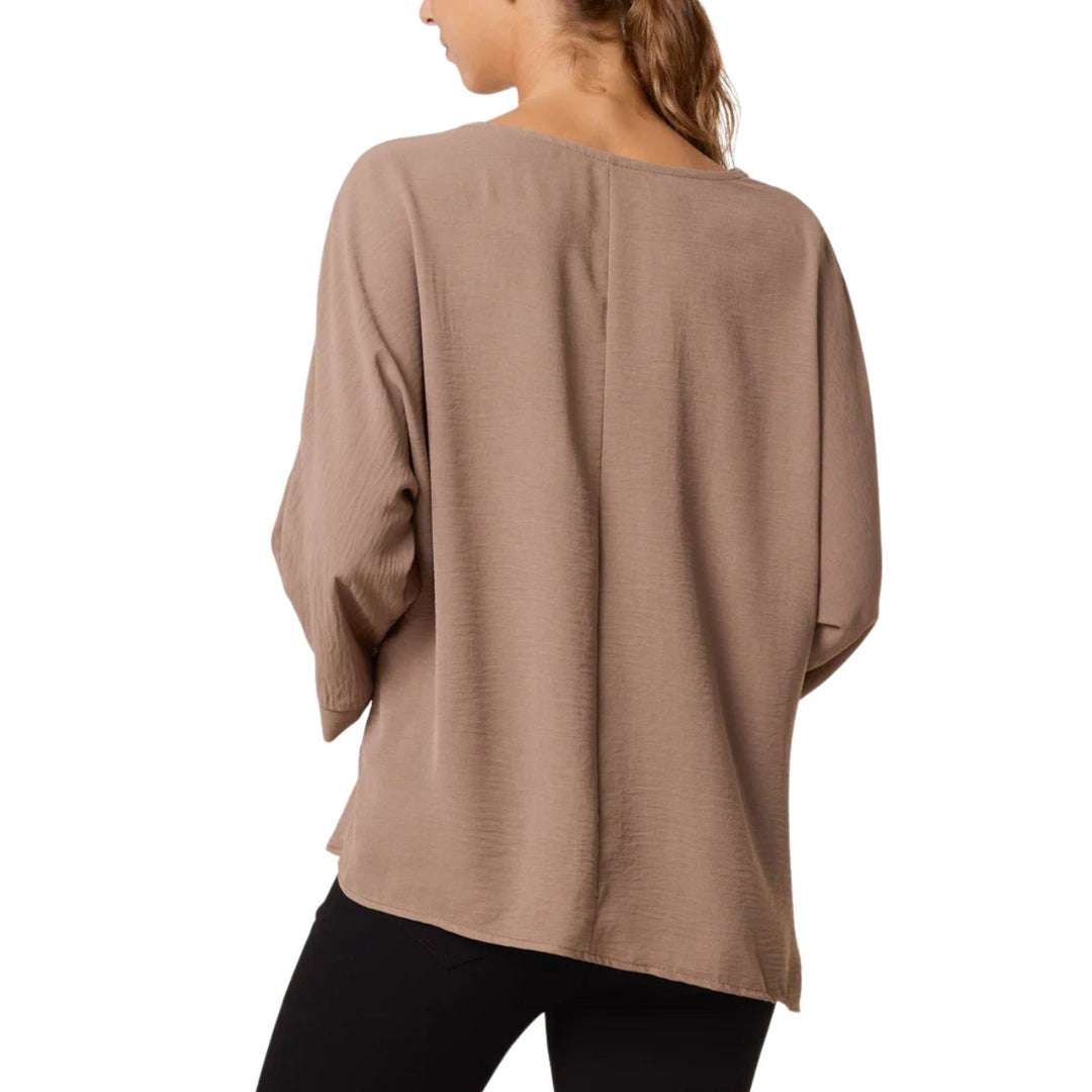 Sally Mocha Brown Side Gathered Top - Sugarplum Boutique