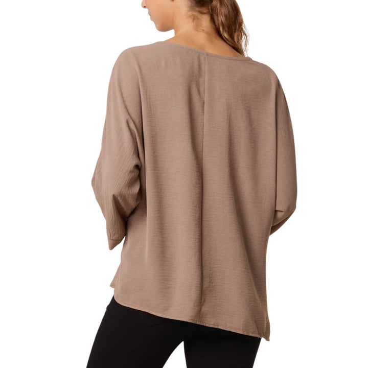Sally Mocha Brown Side Gathered Top - Sugarplum Boutique