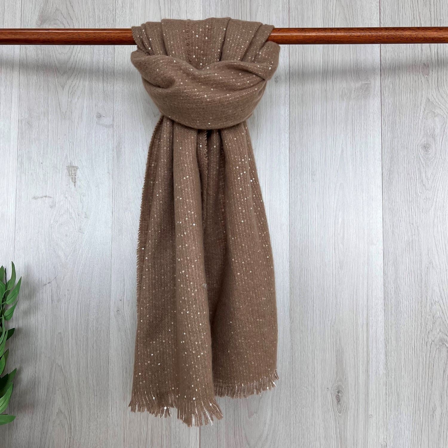 Sally Sequin Sparkle Winter Scarf Mocha Brown – Sugarplum Boutique