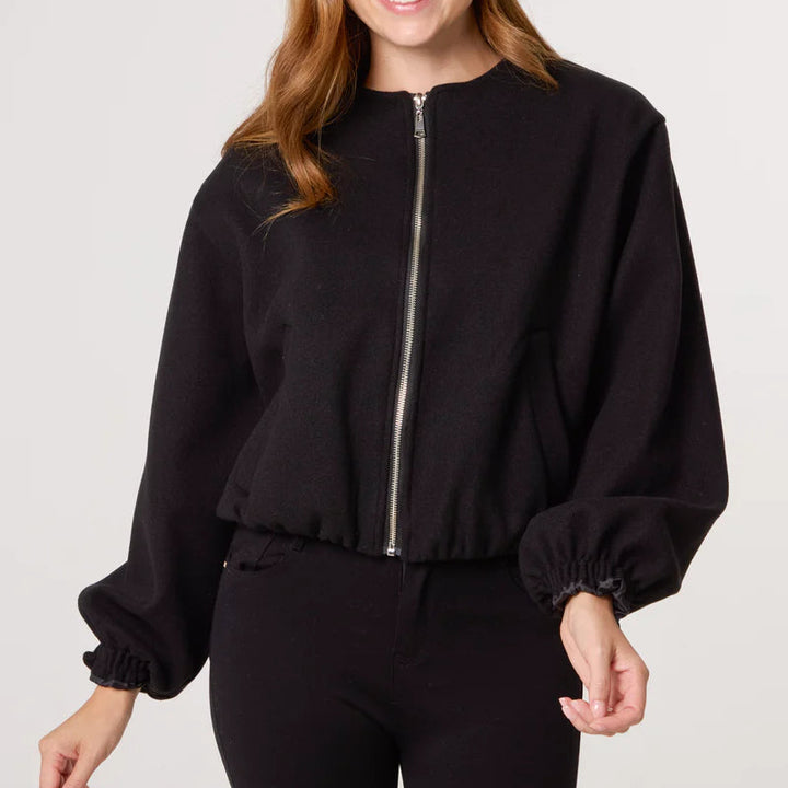 Sally Soft Touch Zip Up Bomber Jacket Black - Sugarplum Boutique