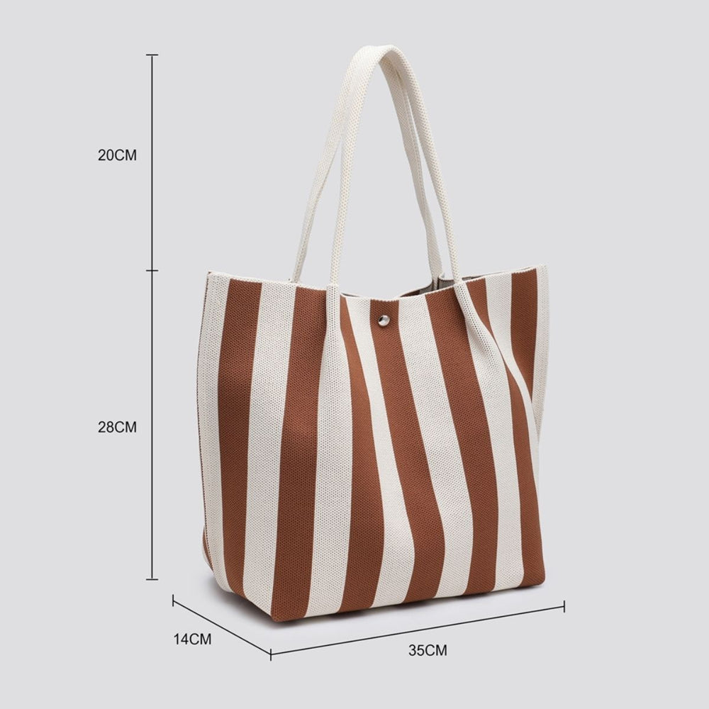 Sally Stripe Coffee 2 Handle Tote Handbag - Sugarplum Boutique