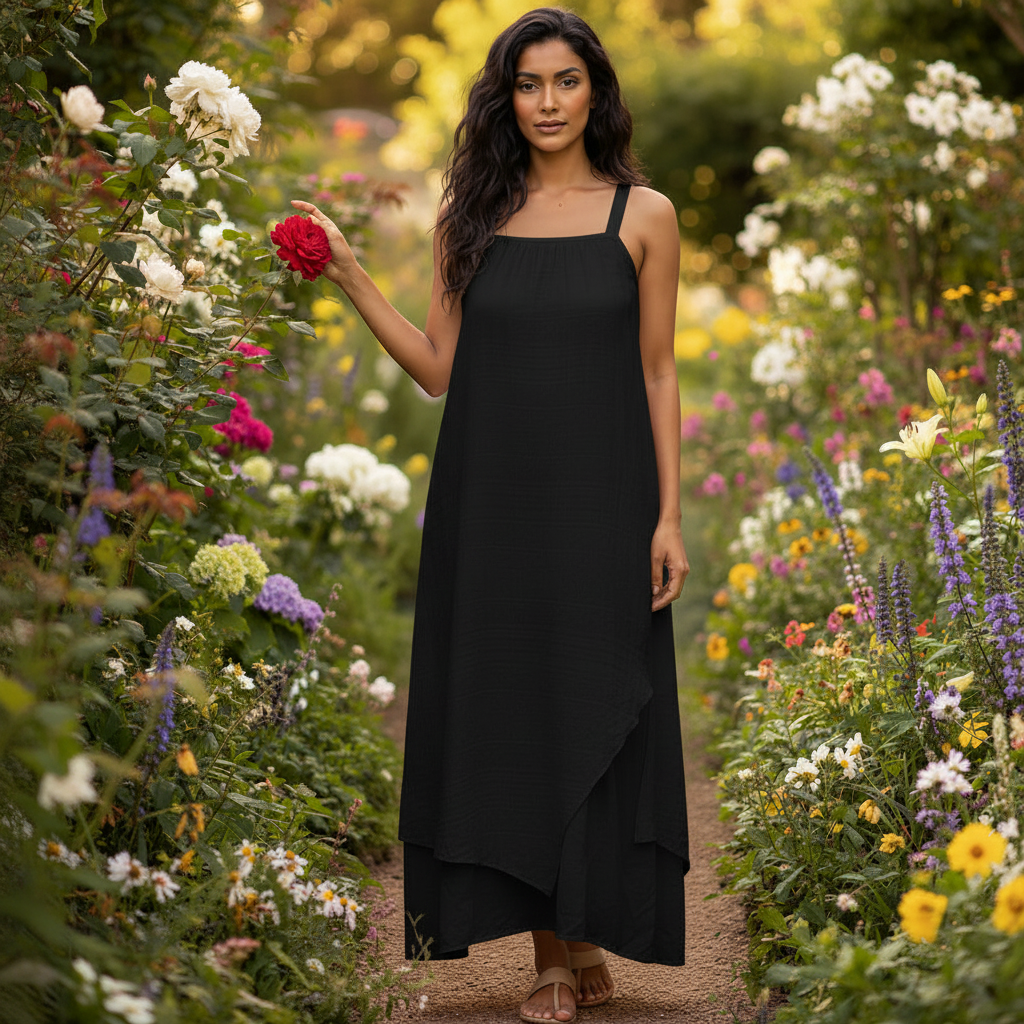 Sammy Cotton Double Layer Black Aztec Midi Dress - Sugarplum Boutique