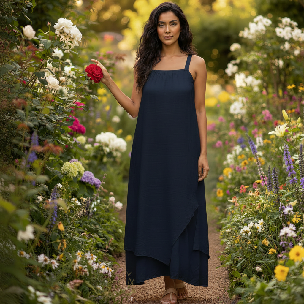Sammy Cotton Double Layer Navy Blue Aztec Midi Dress - Sugarplum Boutique