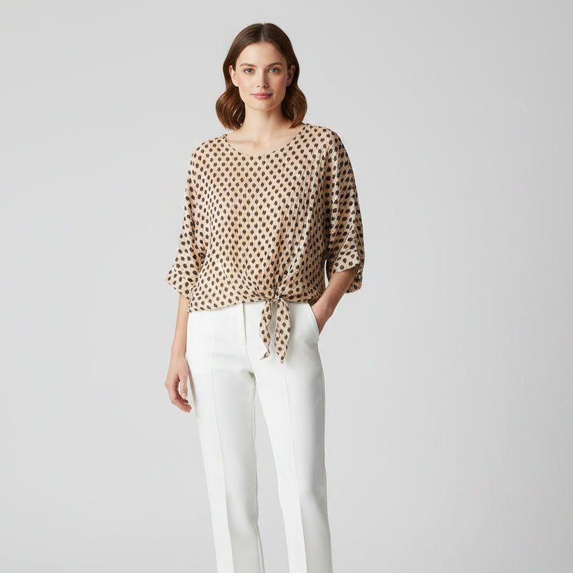 Sandy Spot Vanilla Tie Front Blouse - Sugarplum Boutique