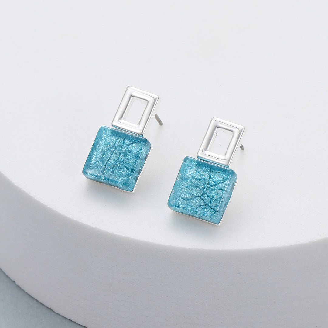 Saskia Mint Green Sparkle Stud Earrings Silver - Sugarplum Boutique