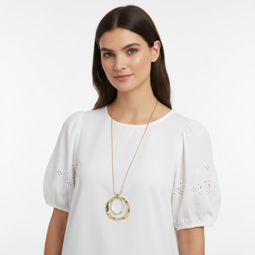 Selina Gold Silver Circles Long Necklace - Sugarplum Boutique