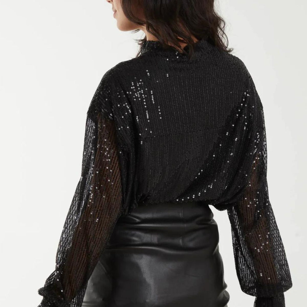 Selsey Sequin Shirt Black - Sugarplum Boutique