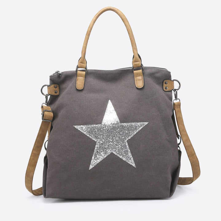 Sequin Star Large Canvas Tote Bag Dark Grey - Sugarplum Boutique