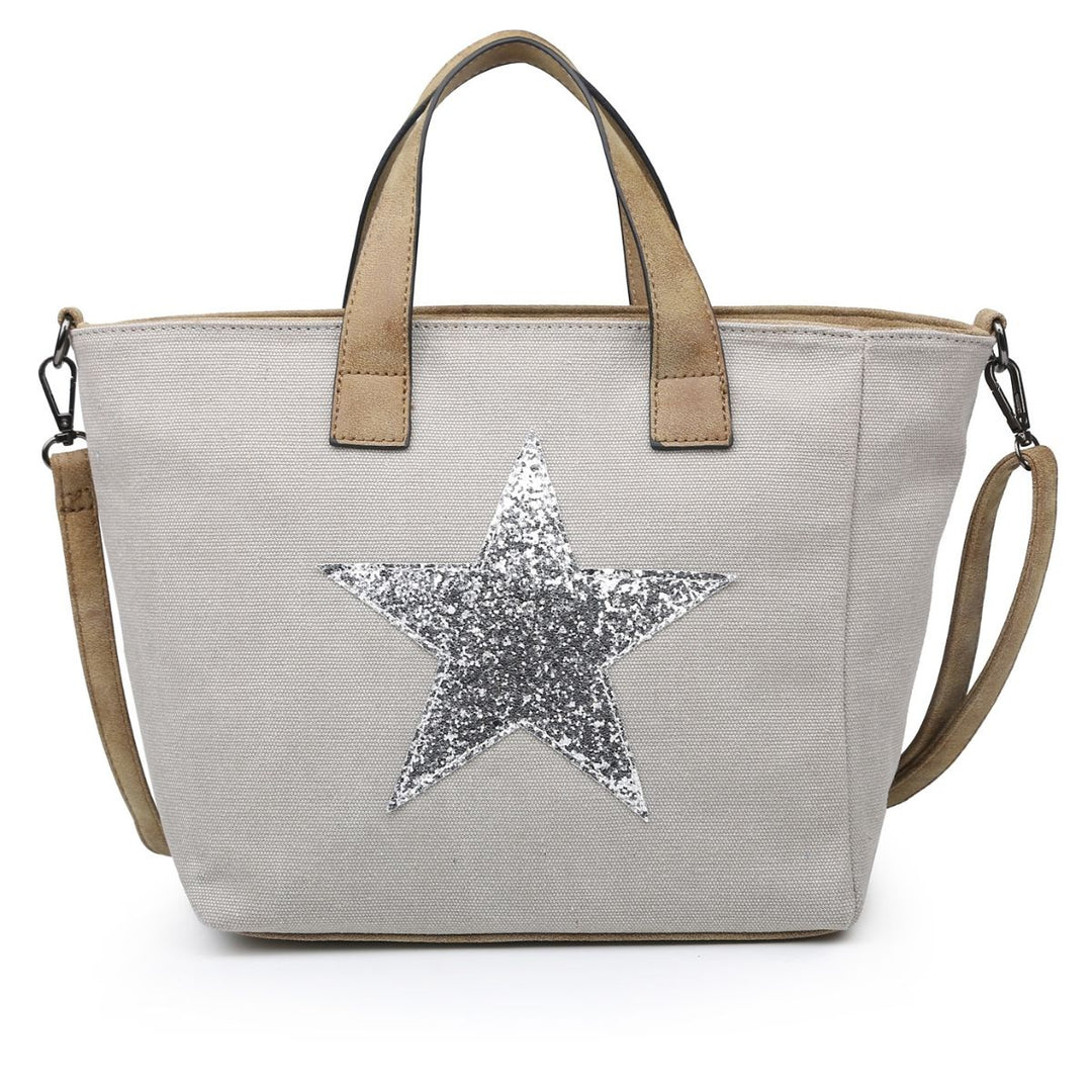 Sequin Star Double Handle Handbag Pale Grey - Sugarplum Boutique