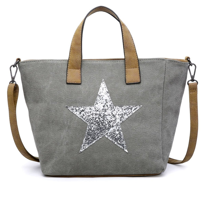 Sequin Star Double Handle Handbag Dark Grey - Sugarplum Boutique