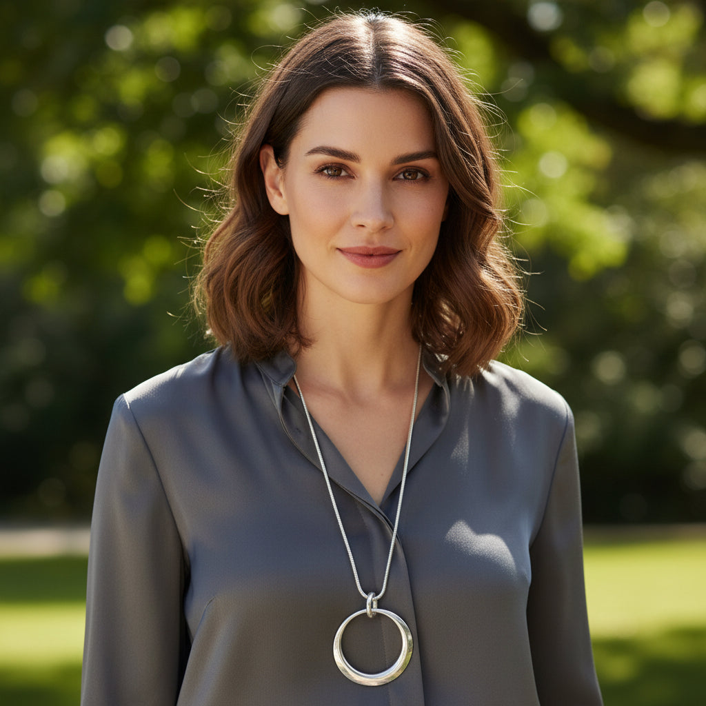 Serenity Silver Circle Long Necklace - Sugarplum Boutique