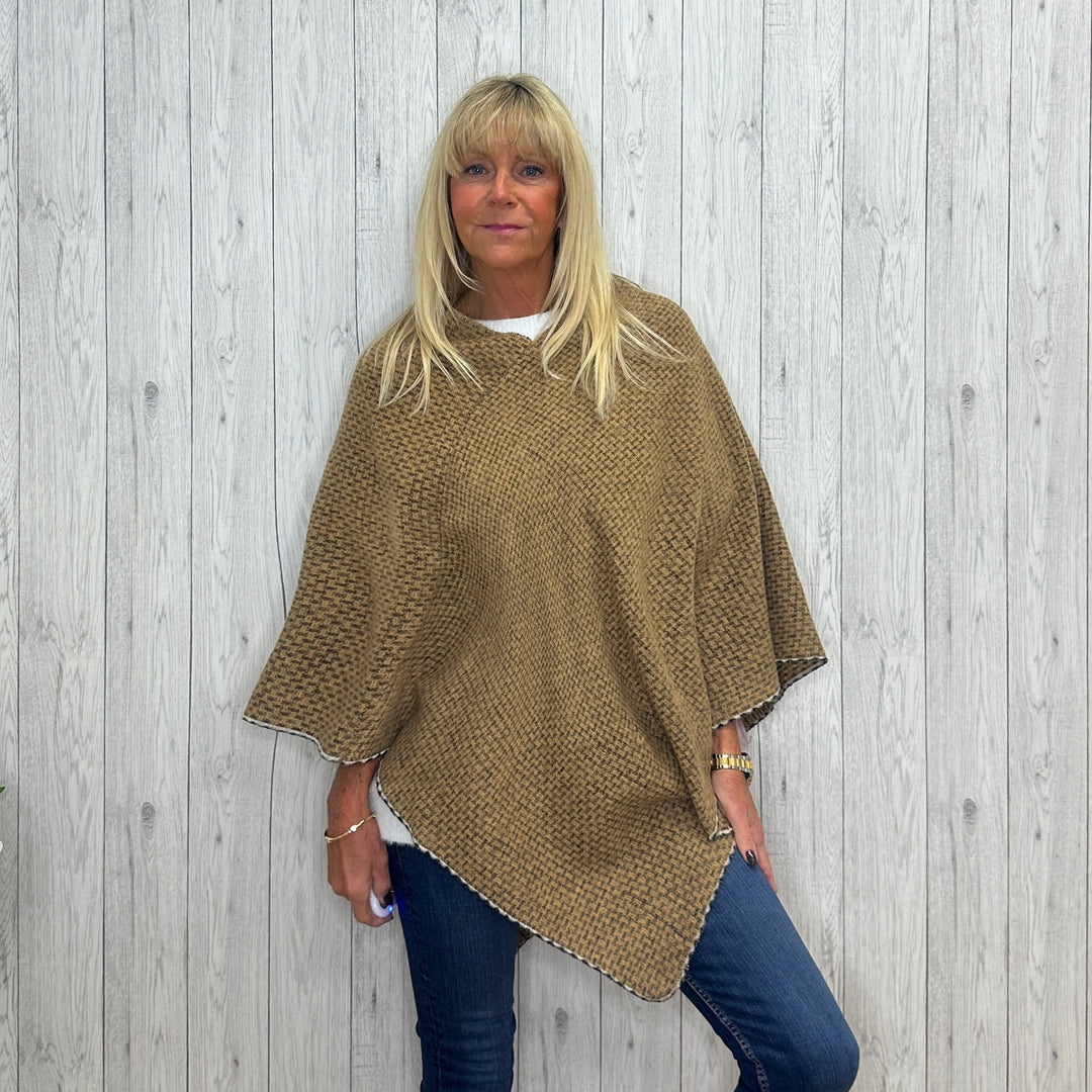 Serina Cross Stitch Soft Knit Poncho Brown - Sugarplum Boutique