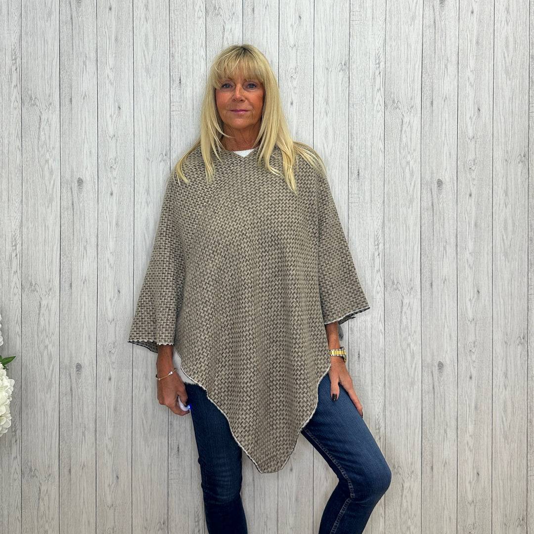 Serina Cross Stitch Soft Knit Poncho Mocha Brown - Sugarplum Boutique