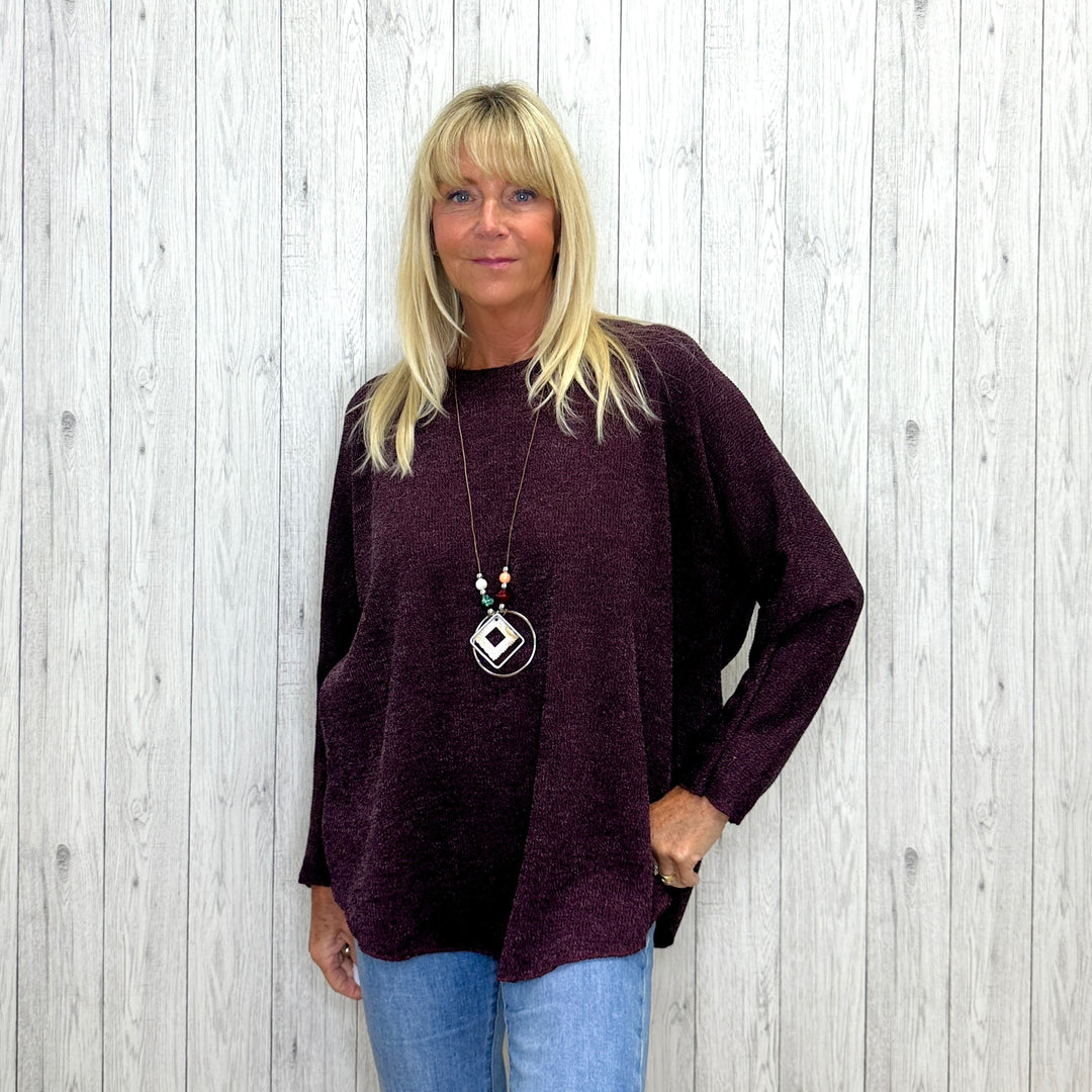 Shana Relaxed Fit Two Piece Necklace Jumper Set Burgandy Red - Sugarplum Boutique