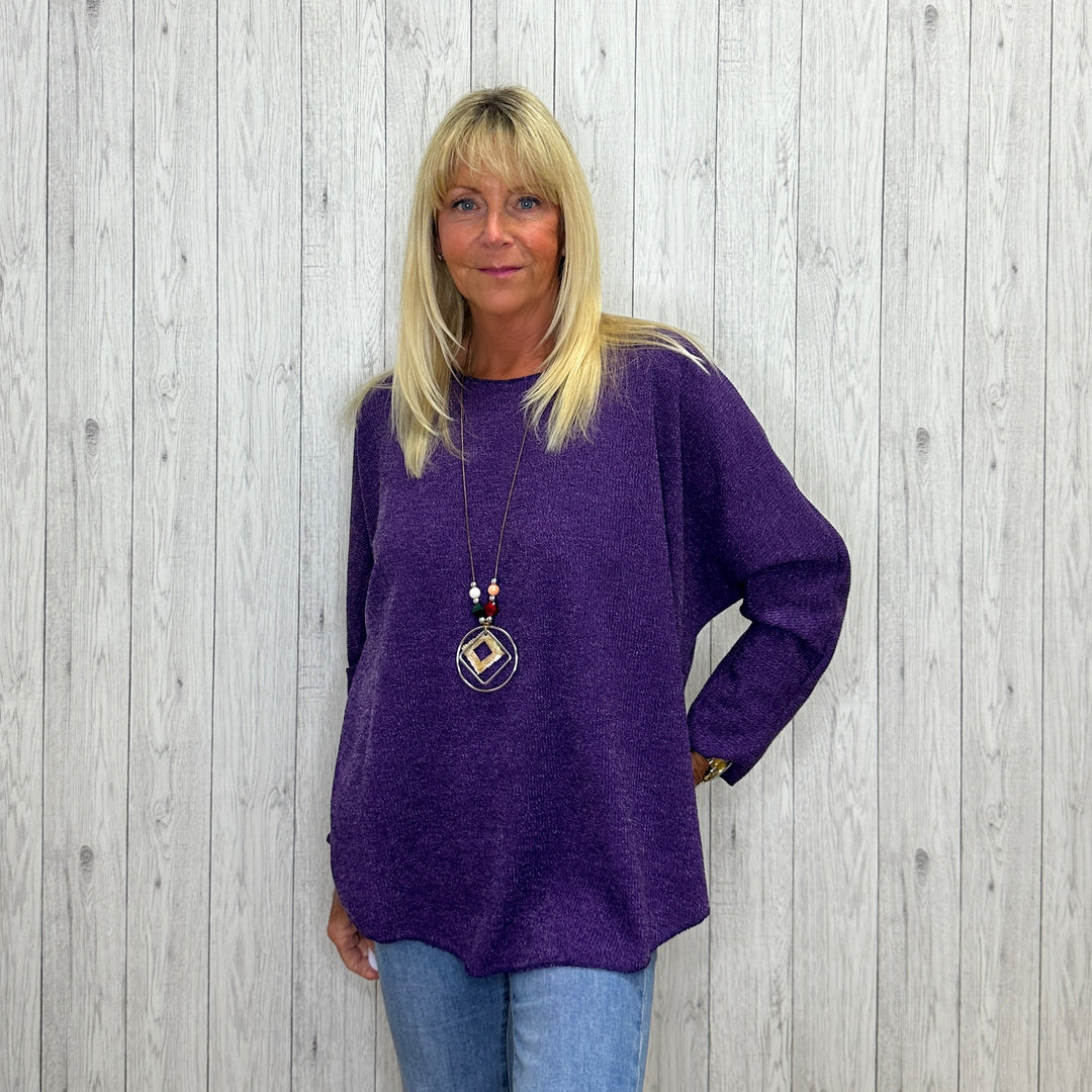 Shana Relaxed Fit Two Piece Necklace Jumper Set Purple - Sugarplum Boutique