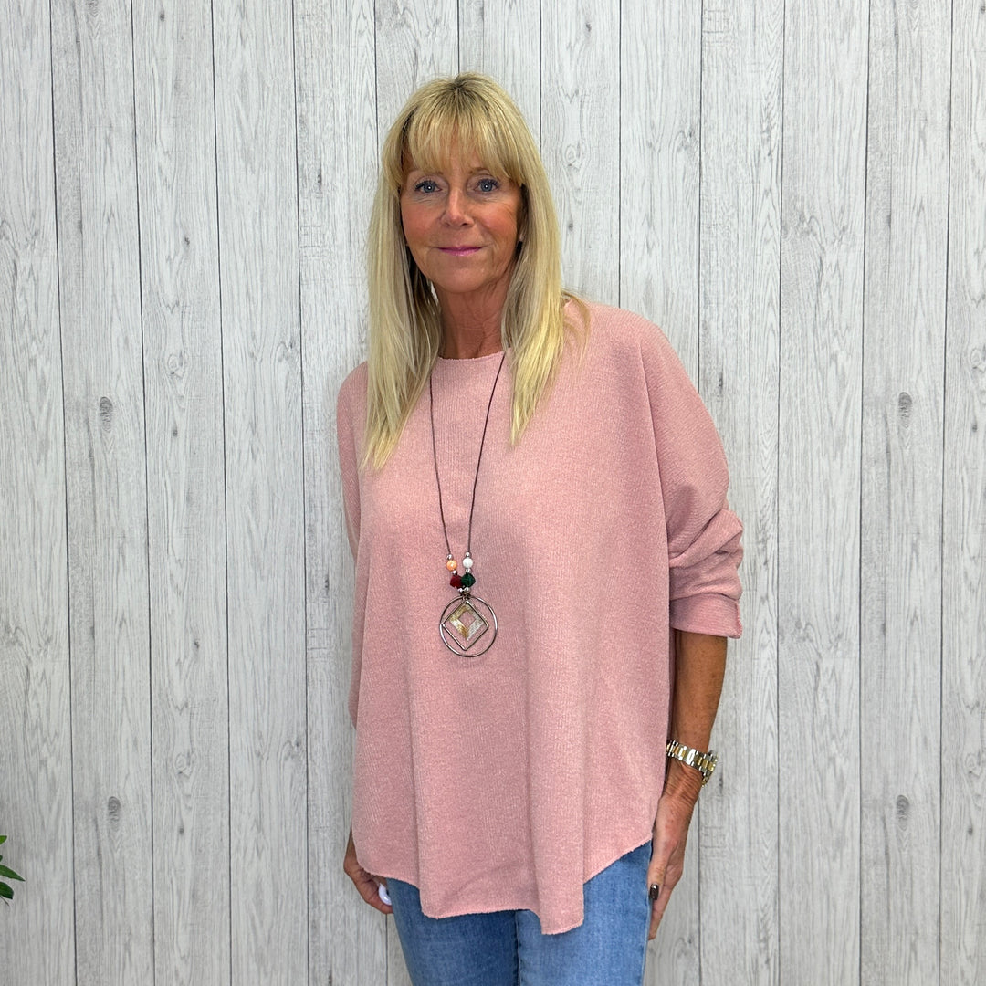 Shana Relaxed Fit Two Piece Necklace Jumper Set Vintage Pink - Sugarplum Boutique