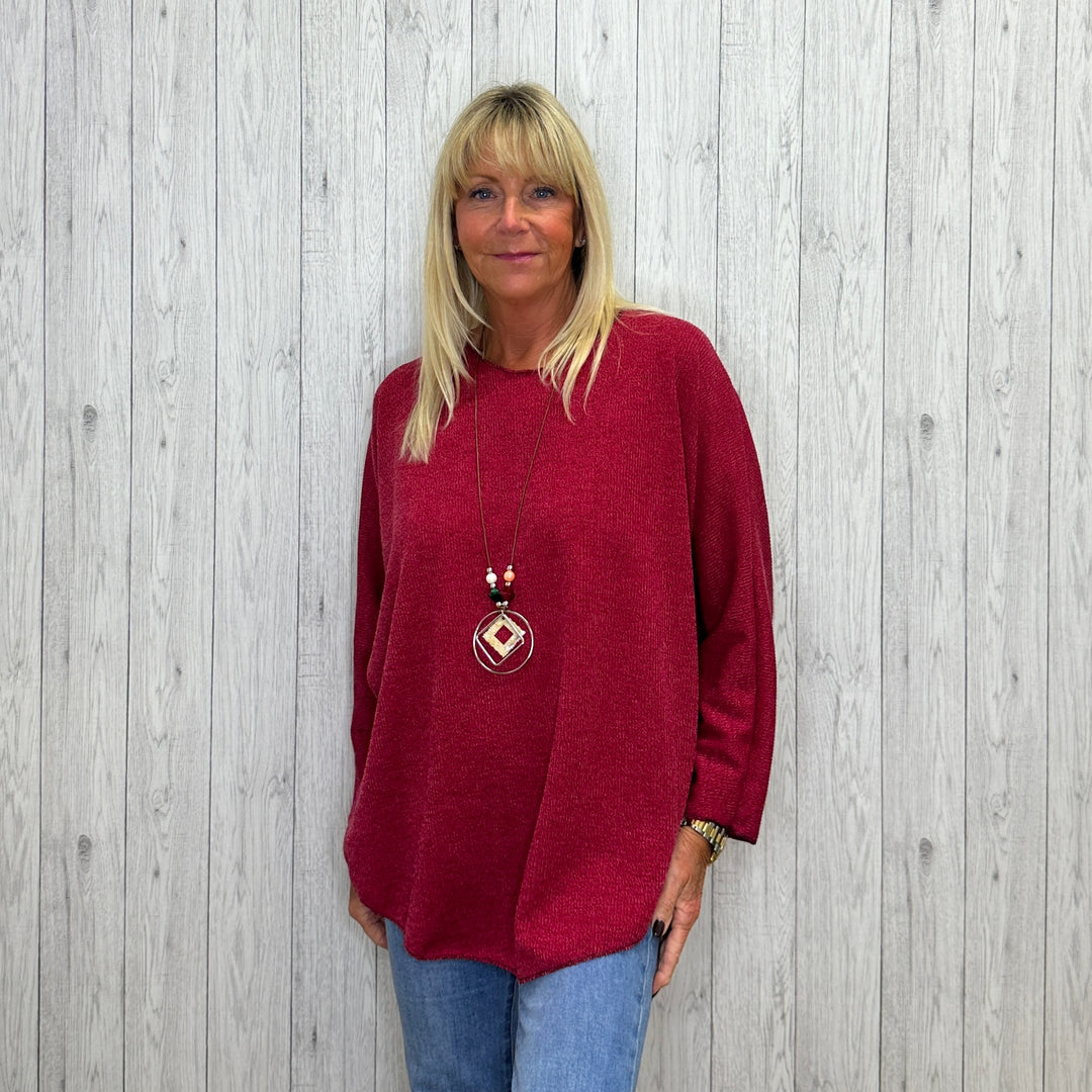 Shana Relaxed Fit Two Piece Necklace Jumper Set Wine Red - Sugarplum Boutique