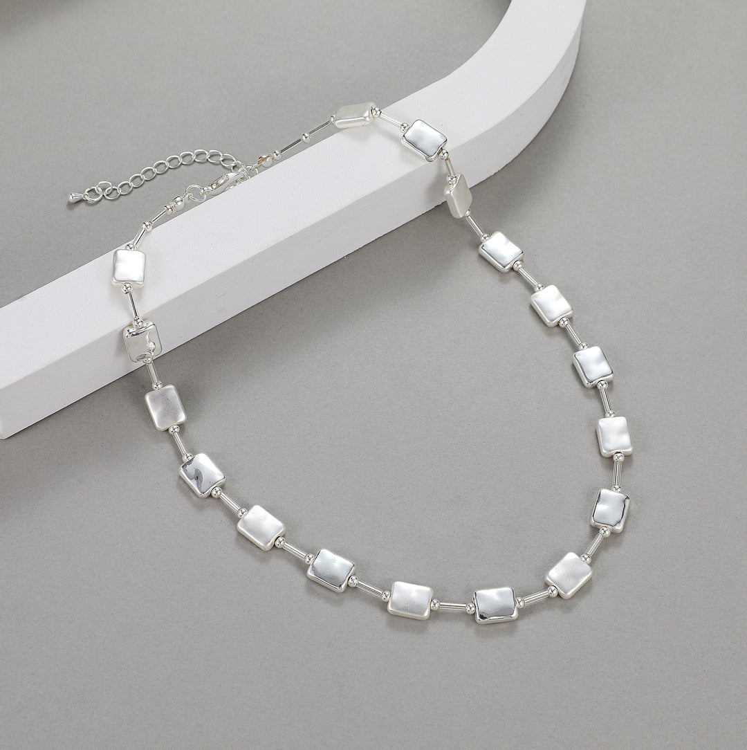 Shelby Shiny Matt Rectangles Silver Short Necklace - Sugarplum Boutique