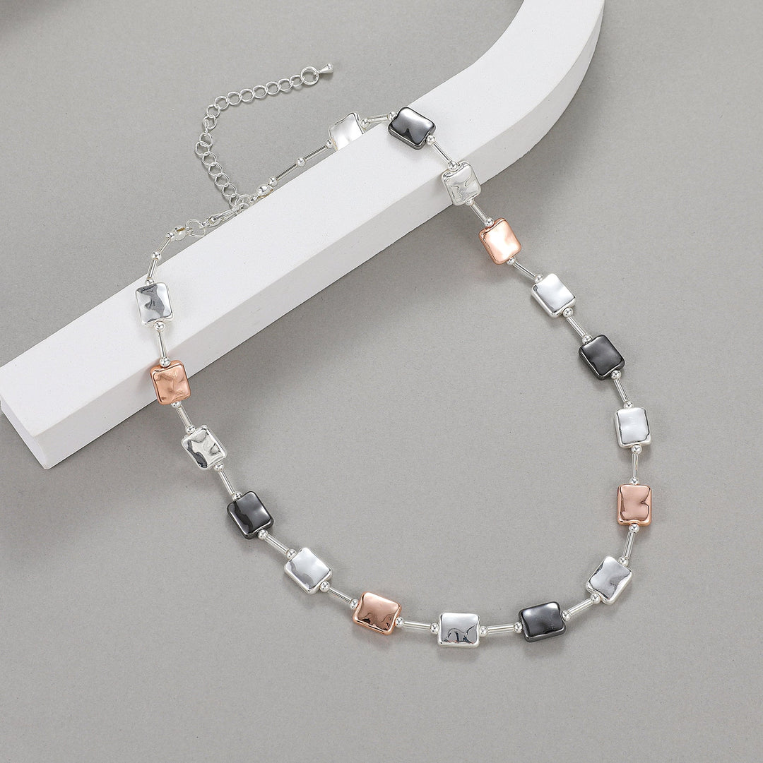 Shelby Shiny Matt Rectangles Tri Colour Short Necklace - Sugarplum Boutique