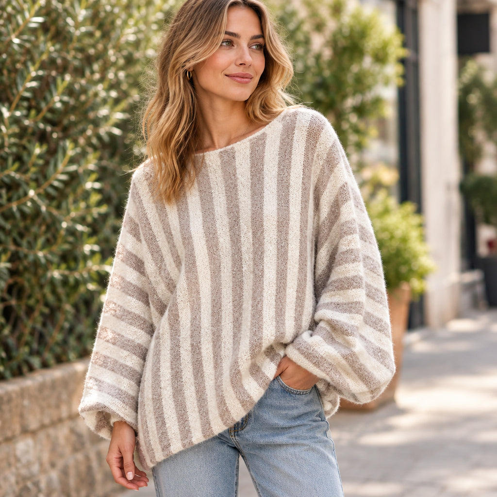 Shelby Stone Stripe Oversized Batwing Jumper - Sugarplum Boutique