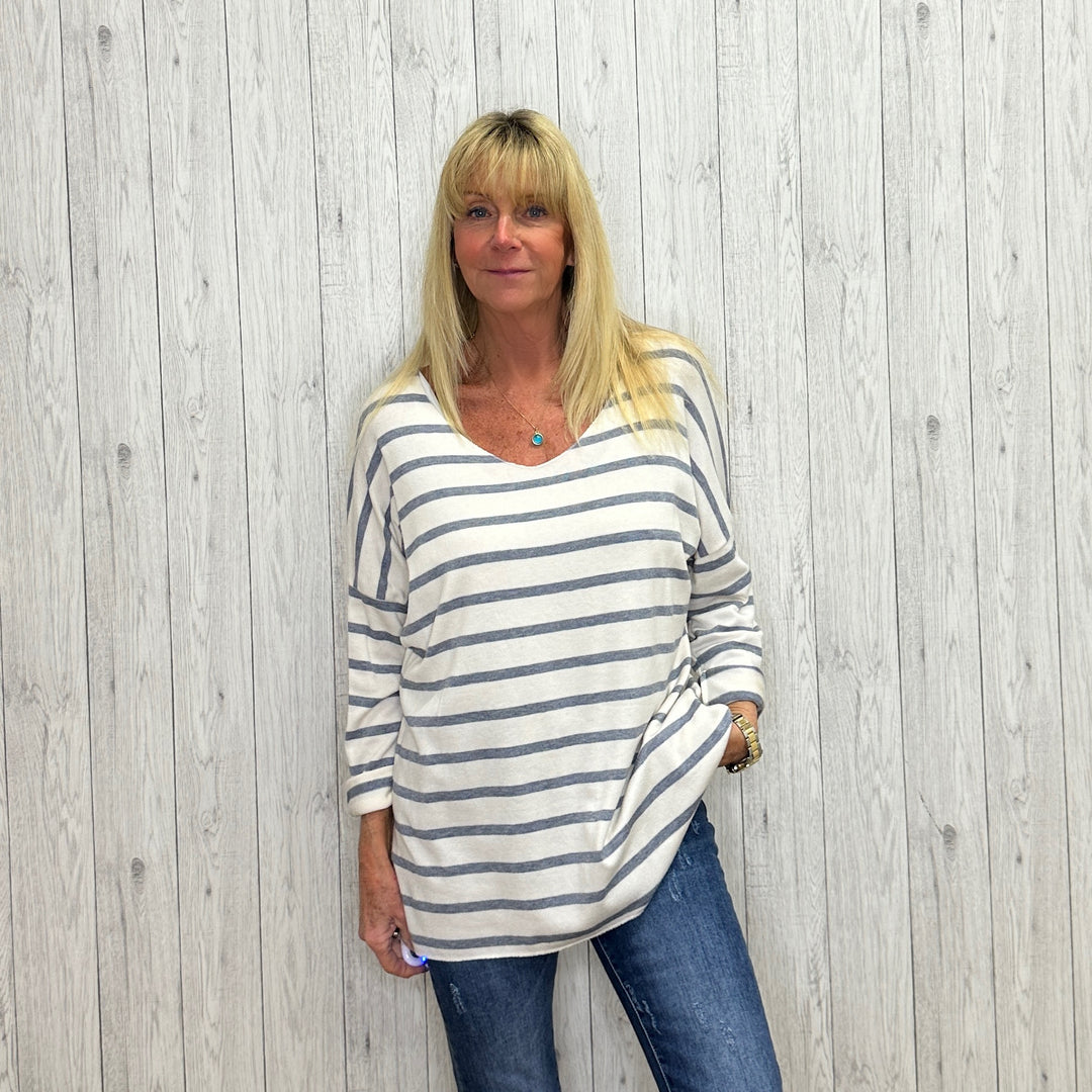 Shelley Grey Striped Angora Wool Mix Top - Sugarplum Boutique