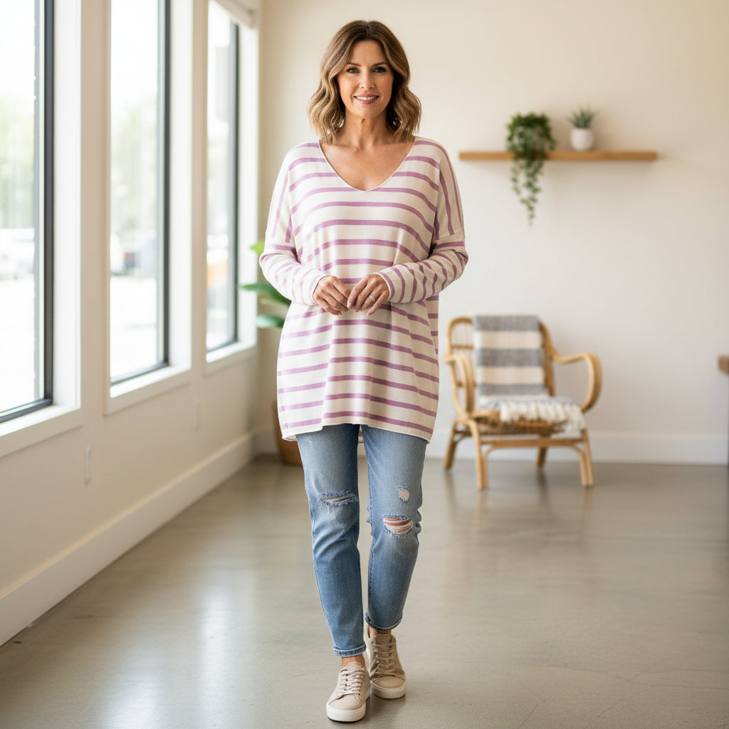 Shelley Lavender Striped Top - Sugarplum Boutique