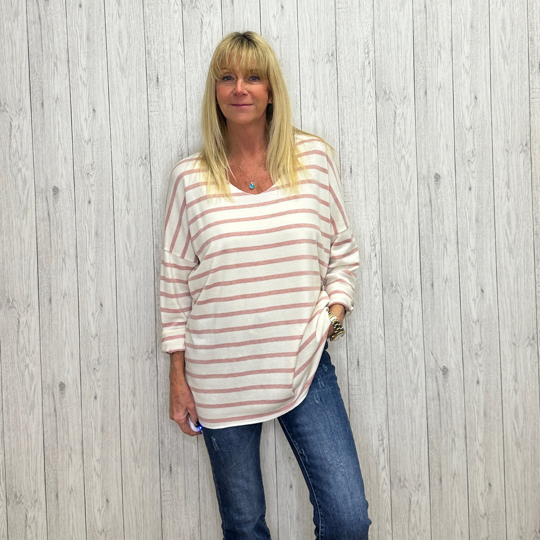 Shelley Vintage Pink Striped Mix Top - Sugarplum Boutique