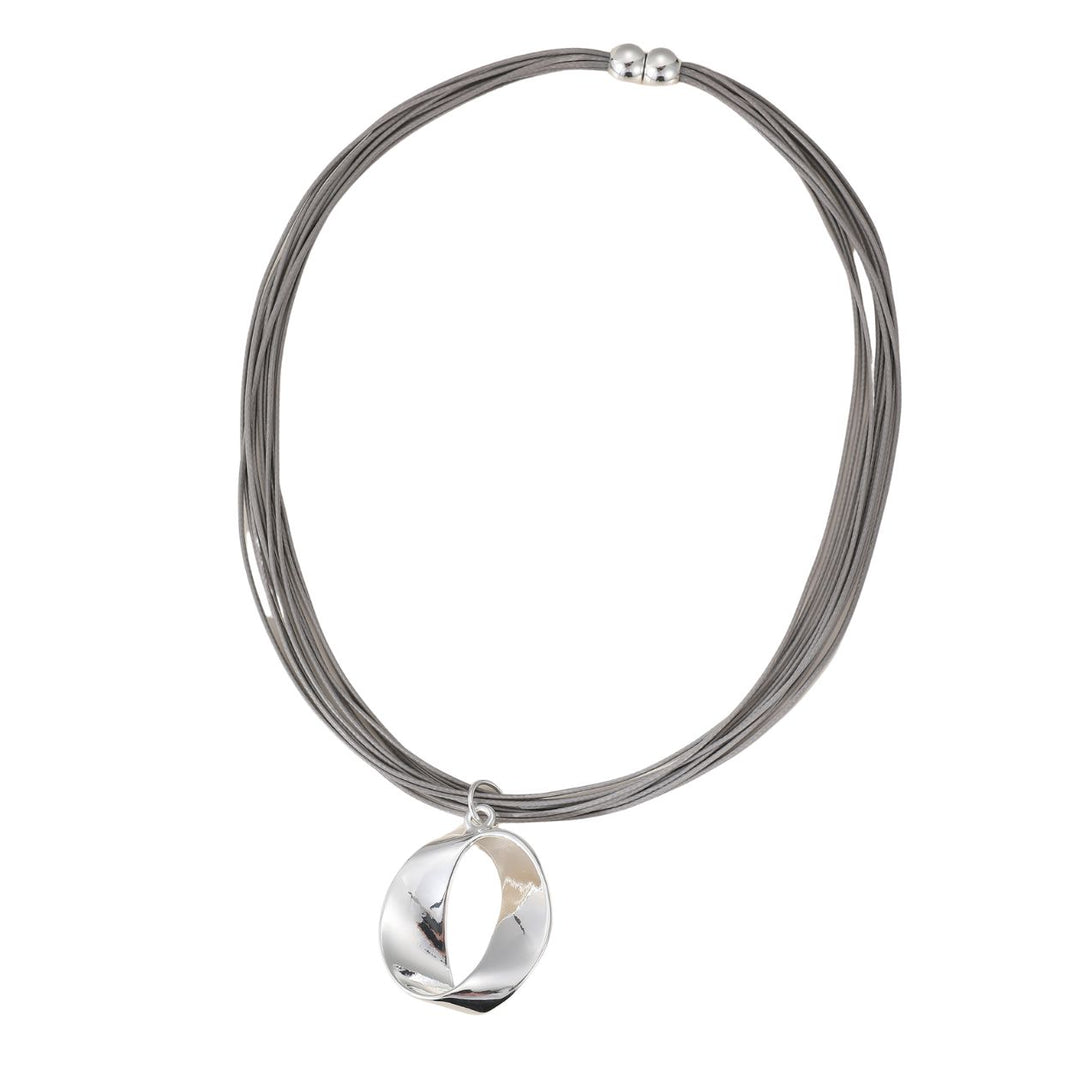 Shiny Silver Oval Curve Short Necklace - Sugarplum Boutique