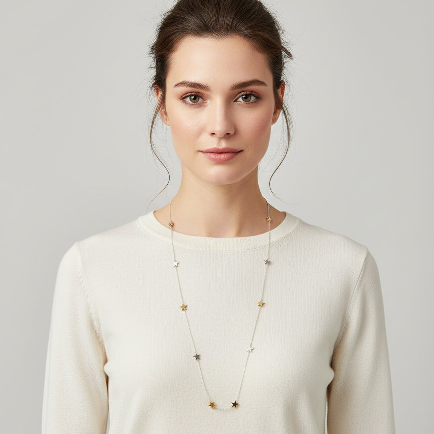 Shirley Stars Adjustable Long Necklace Silver Gold - Sugarplum Boutique