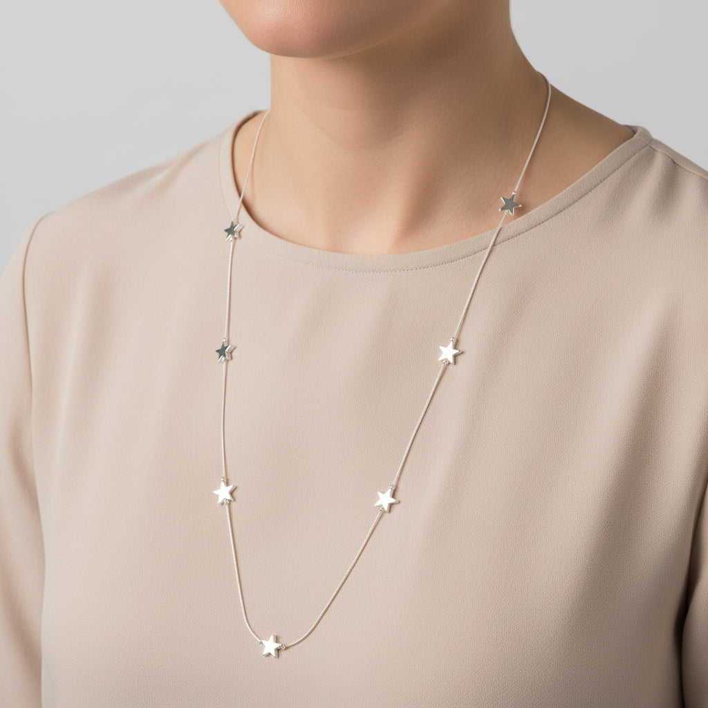 Shirley Stars Adjustable Long Necklace Silver Gold- Sugarplum Boutique