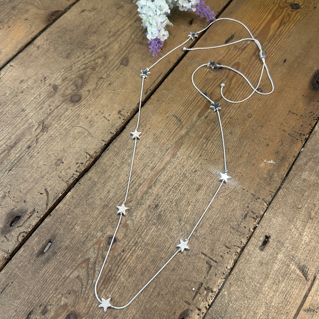 Shirley Stars Adjustable Long Necklace Silver - Sugarplum Boutique