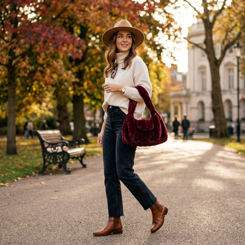 Sienna Burgundy Faux Fur Handbag - Sugarplum Boutique