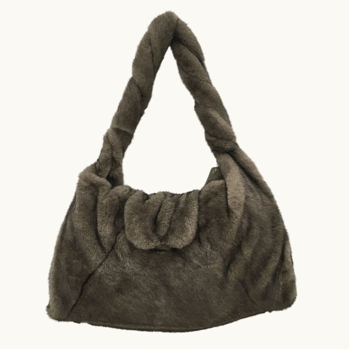 Sienna Dark Grey Faux Fur Handbag - Sugarplum Boutique
