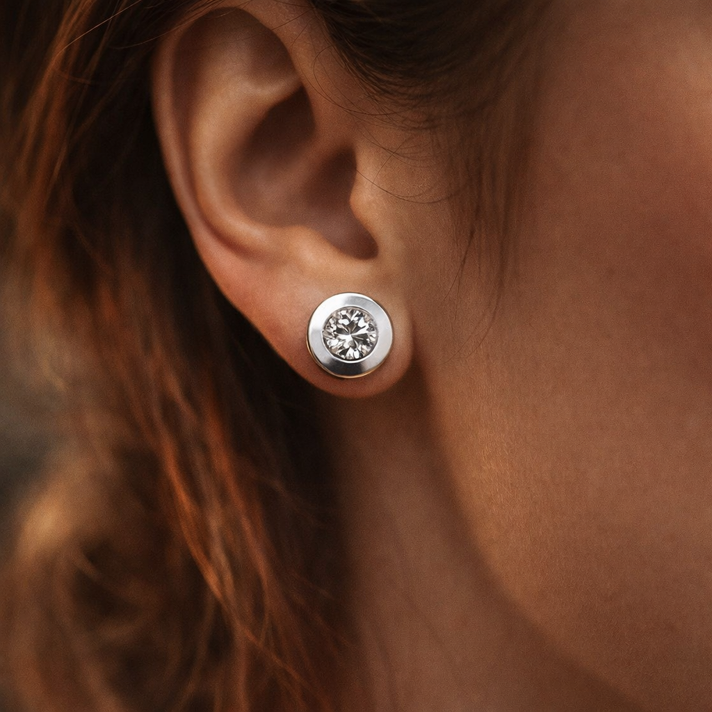 Silver Rub Over Setting Cubic Zirconia Diamante Stud Earring - Sugarplum Boutique