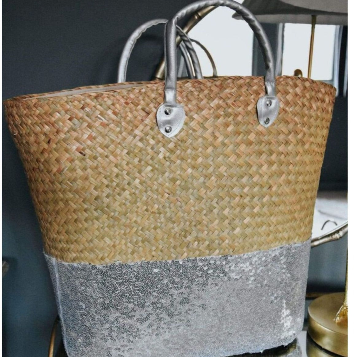 Large silver beach top bag