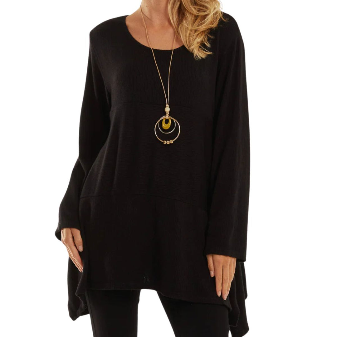 Sima Black Waterfall Side Necklace Top - Sugarplum Boutique