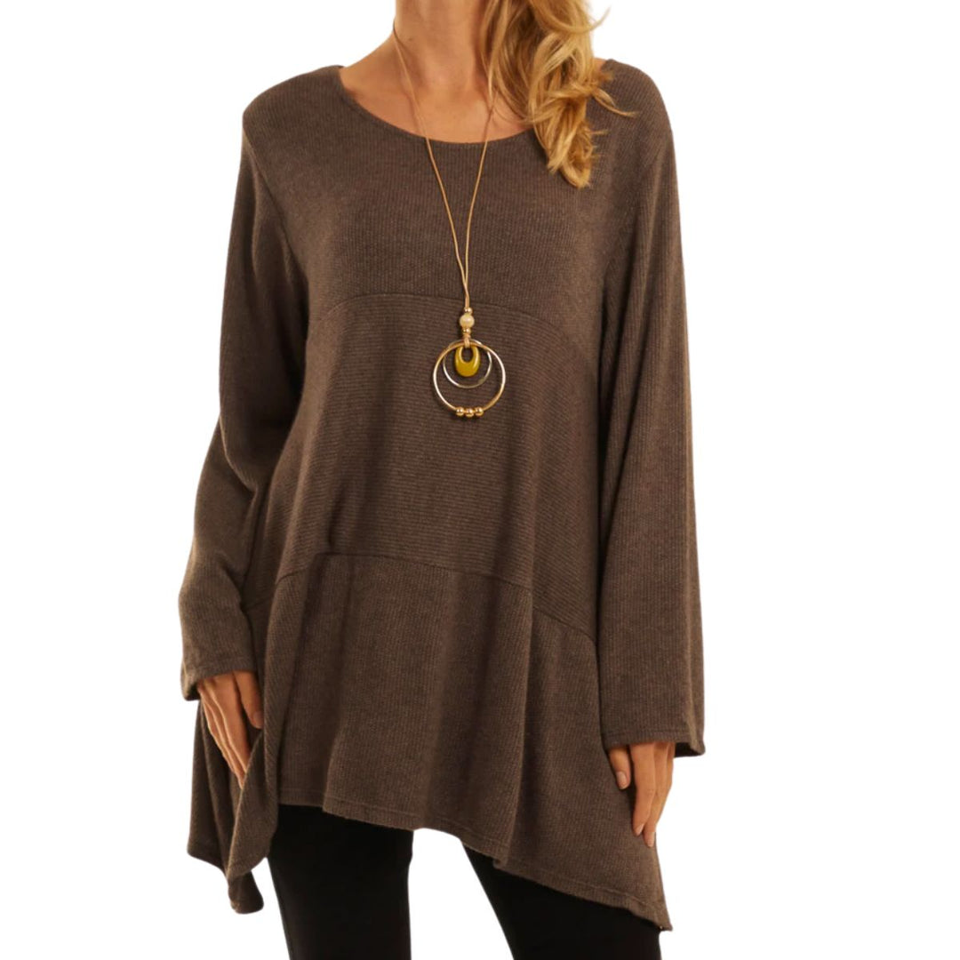 Sima Chocolate Brown Waterfall Side Necklace Top - Sugarplum Boutique