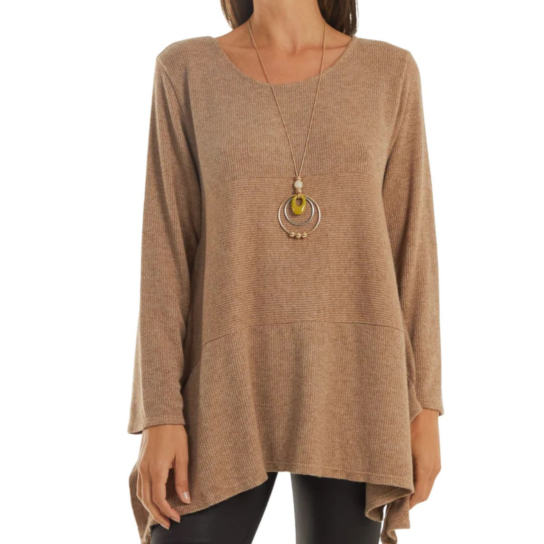 Sima Mocha Brown Waterfall Side Necklace Top - Sugarplum Boutique