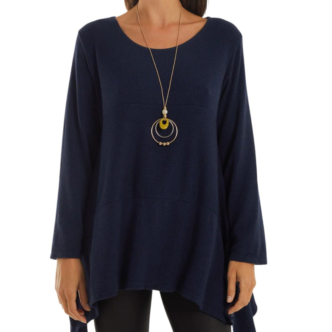 Sima Navy Blue Waterfall Side Necklace Top - Sugarplum Boutique